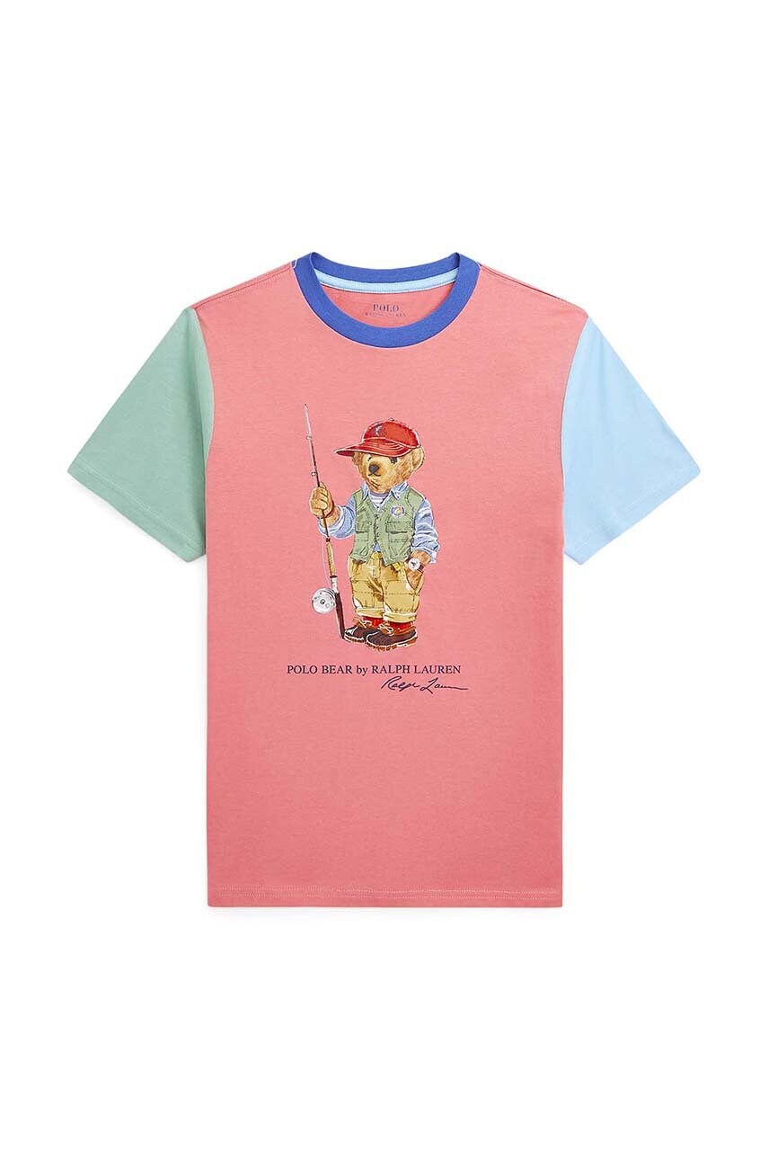 

Детская хлопковая футболка Polo Ralph Lauren цвет розовый с принтом