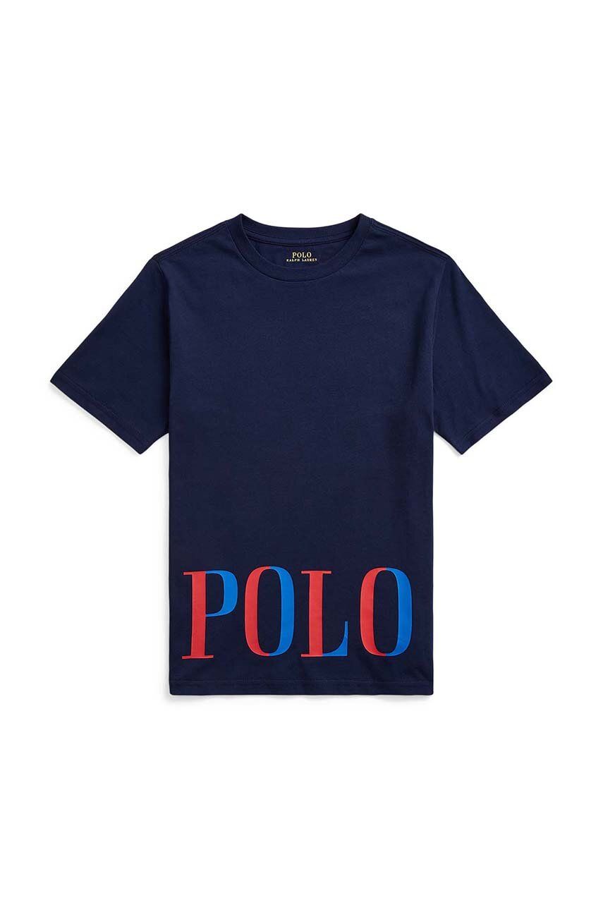 Детская хлопковая футболка Polo Ralph Lauren Цвет синий с принтом