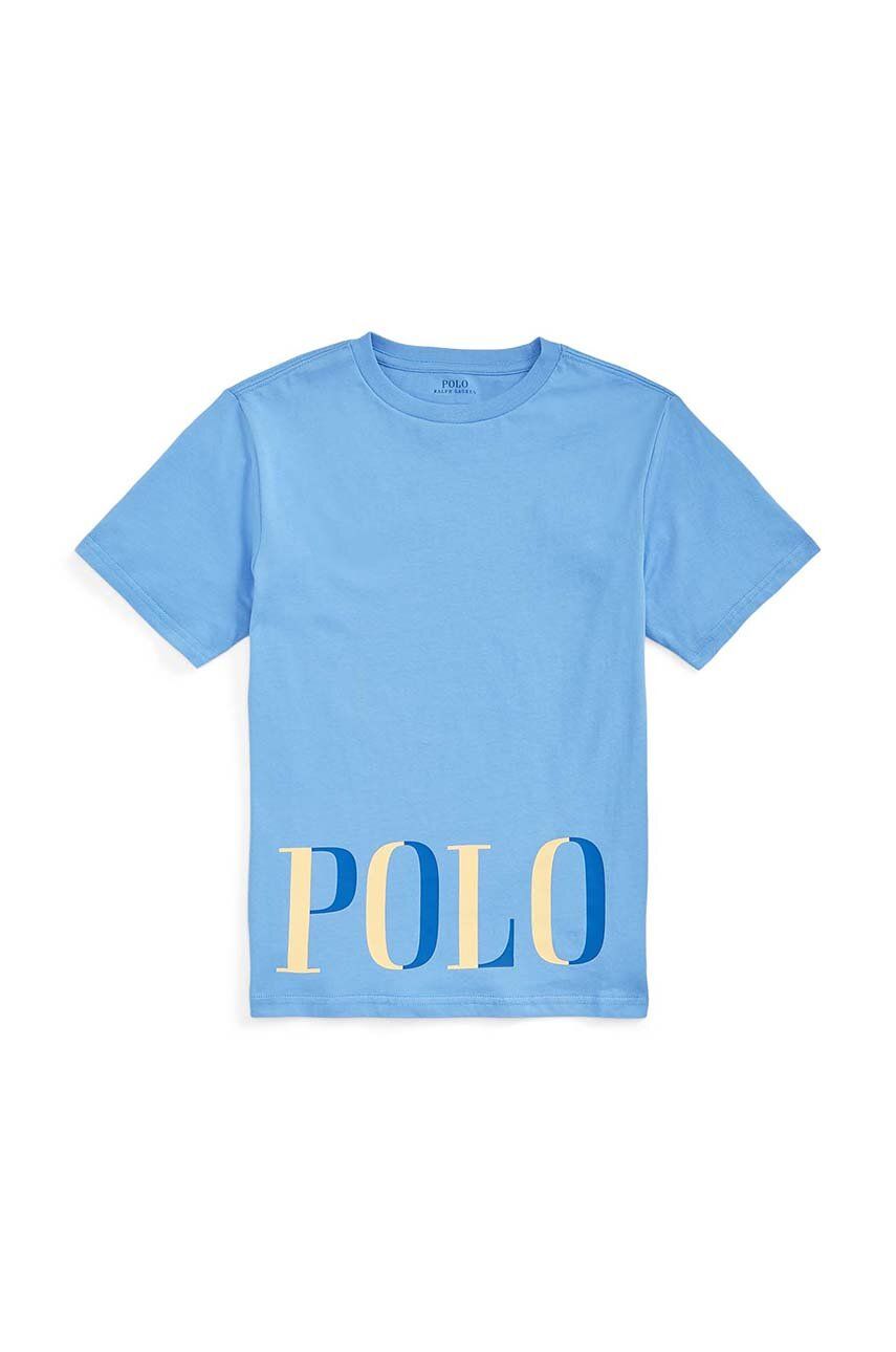 Dětské bavlněné tričko Polo Ralph Lauren s potiskem - modrá -  100 % Bavlna