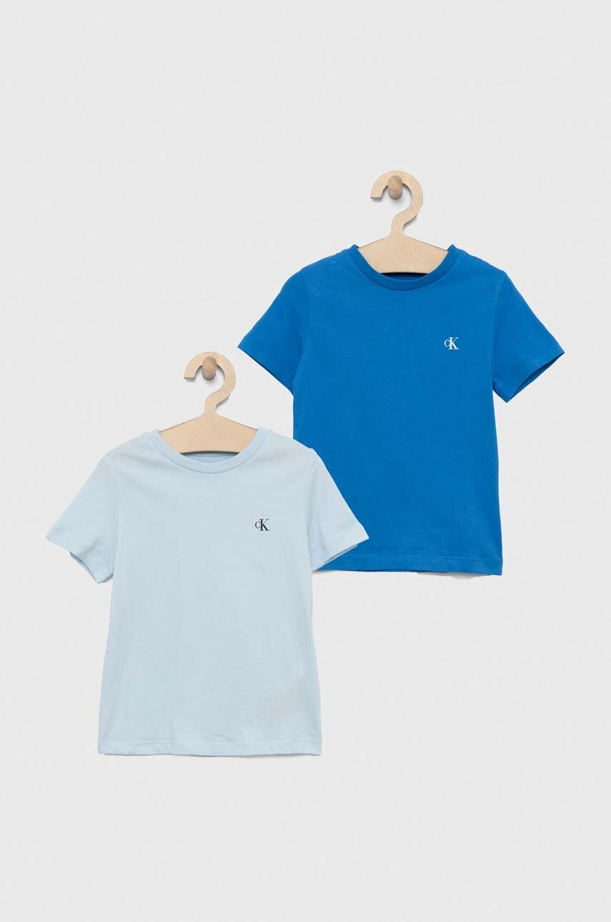 

Детска памучна тениска Calvin Klein Jeans (2 броя) в синьо с изчистен дизайн, Син