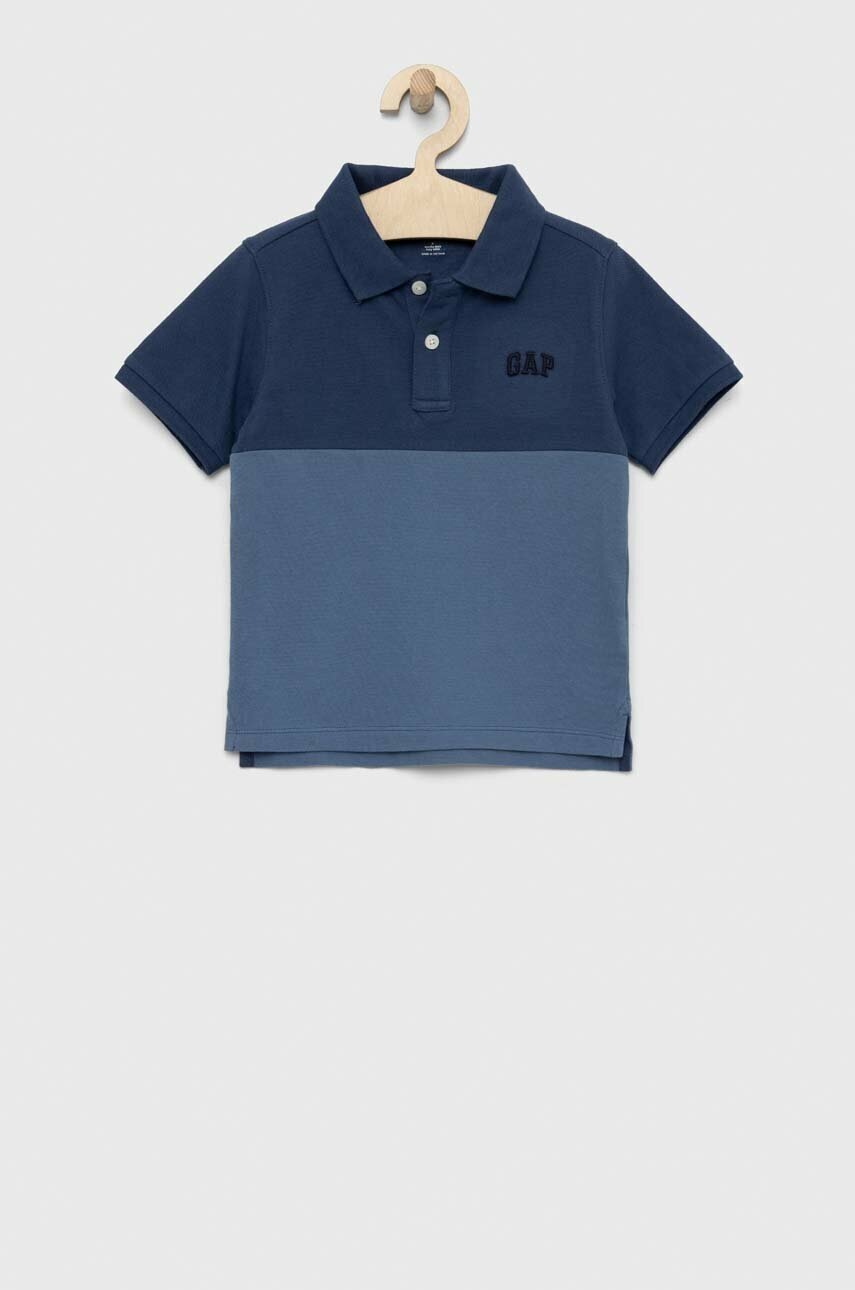 

Детска памучна тениска с яка GAP в тъмносиньо с десен, Тъмносин