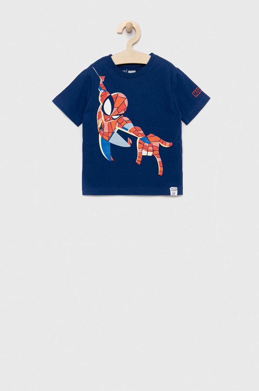 Dětské bavlněné tričko GAP x Marvel tmavomodrá barva, s potiskem - námořnická modř -  100 % Bav