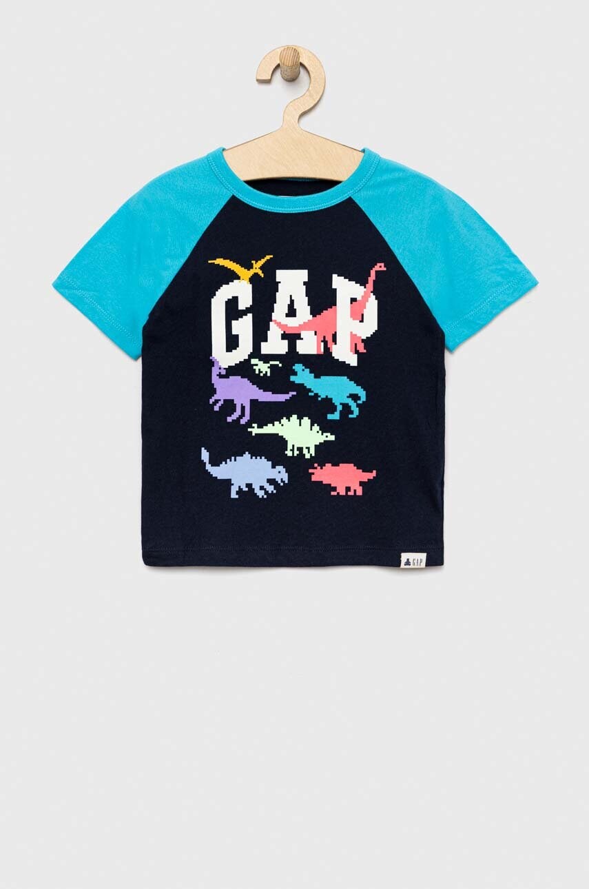 

Детска памучна тениска GAP в тъмносиньо с принт, Тъмносин