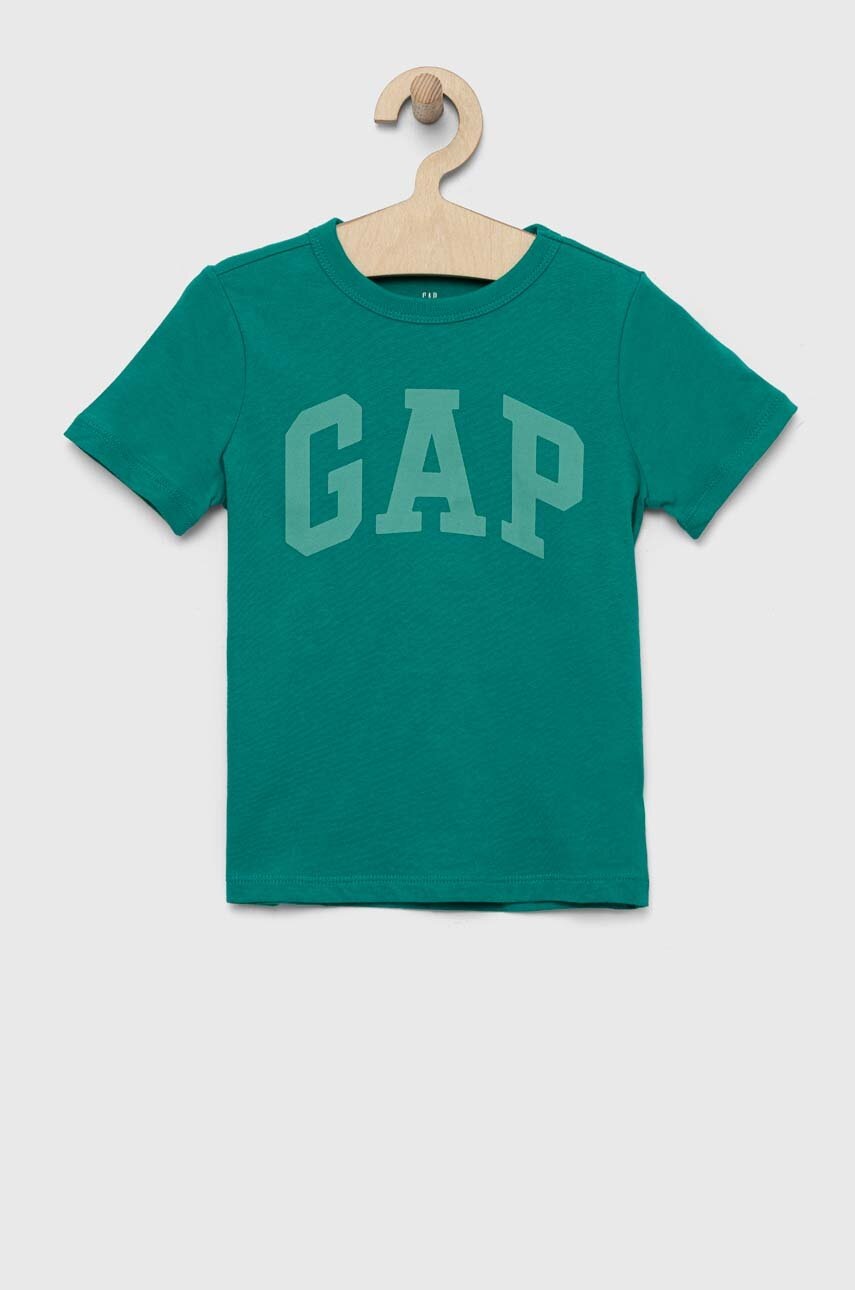 

Детска памучна тениска GAP в зелено с принт, Зелен