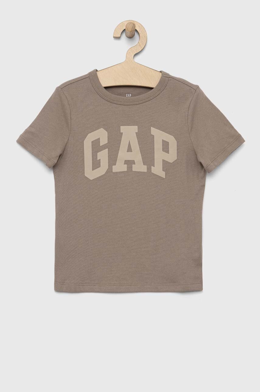 

Детска памучна тениска GAP в кафяво с принт, Кафяв