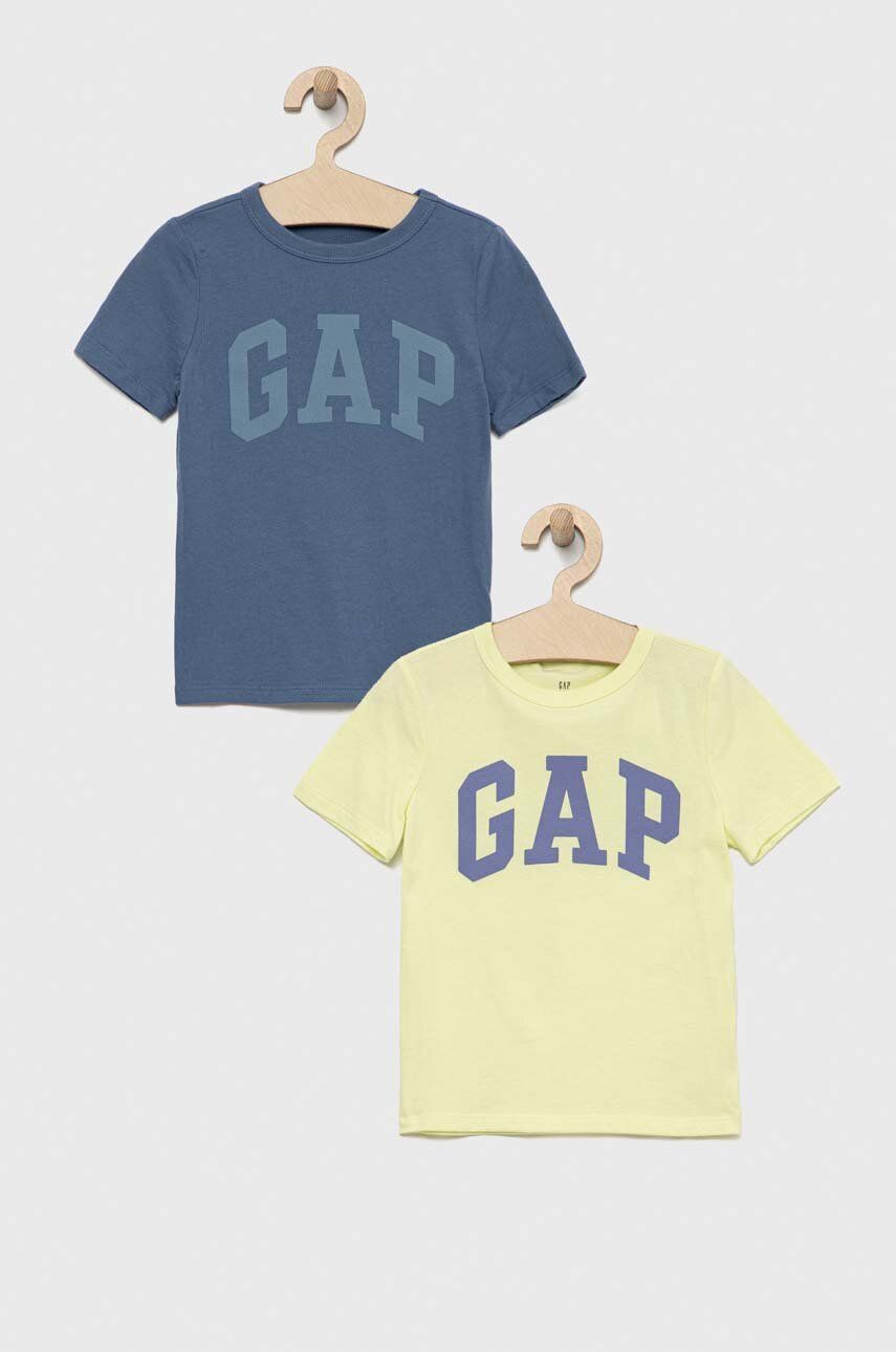 GAP tricou de bumbac pentru copii 2-pack culoarea galben, cu imprimeu