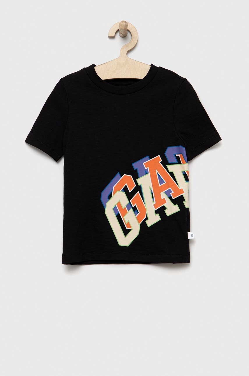 

Детска памучна тениска GAP в черно с принт, Черен