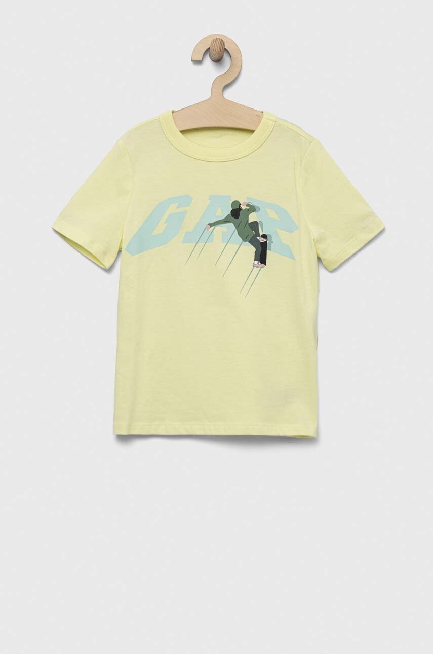 

Детска памучна тениска GAP в жълто с принт, Жълт