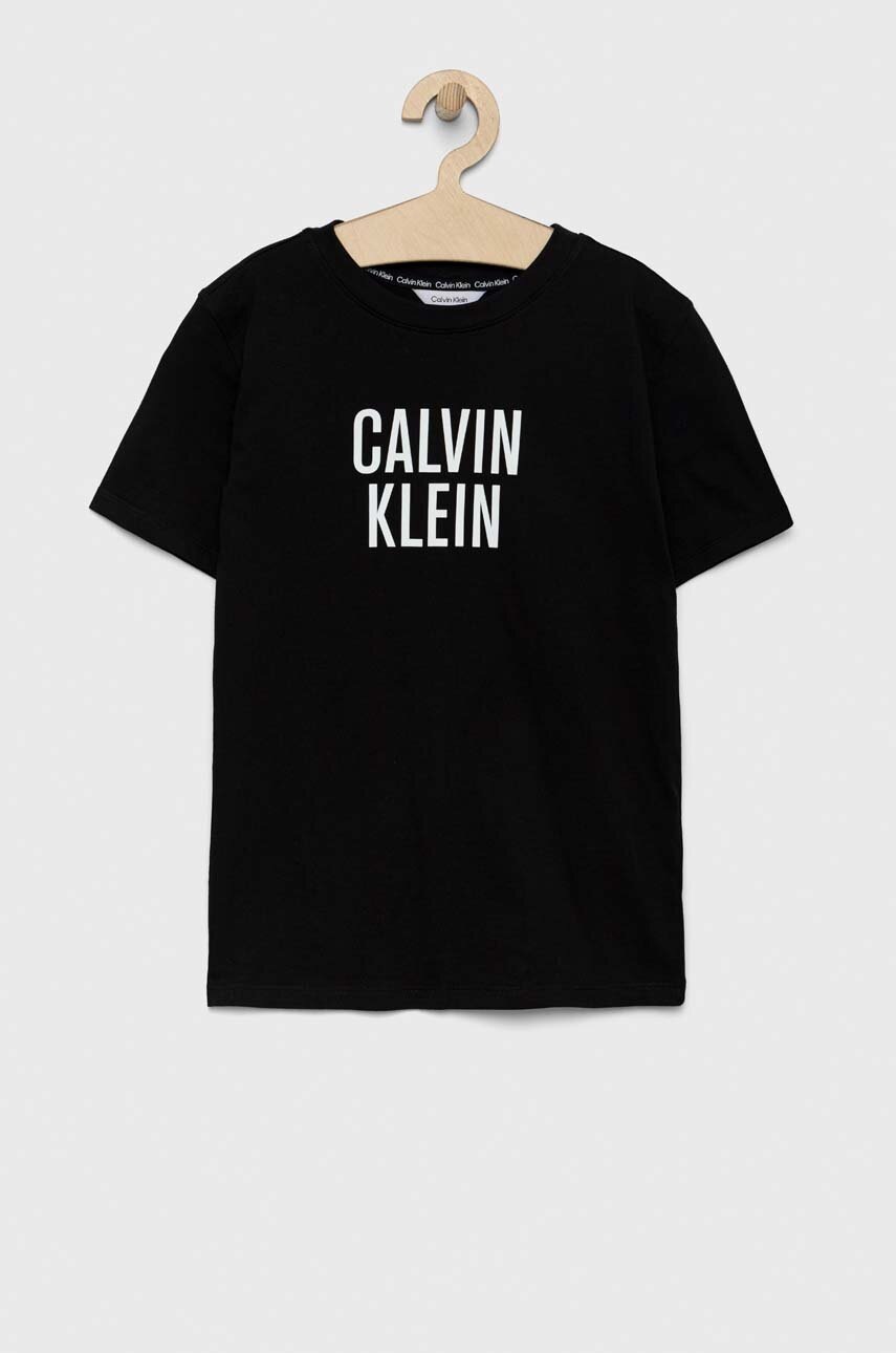 

Детска памучна тениска Calvin Klein Jeans в черно с принт, Черен