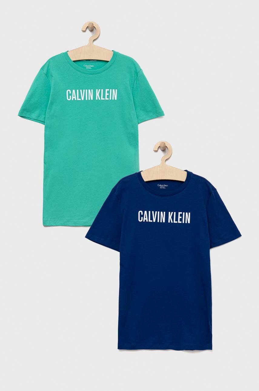 

Детска памучна тениска Calvin Klein Underwear (2 броя) в синьо с принт, Син