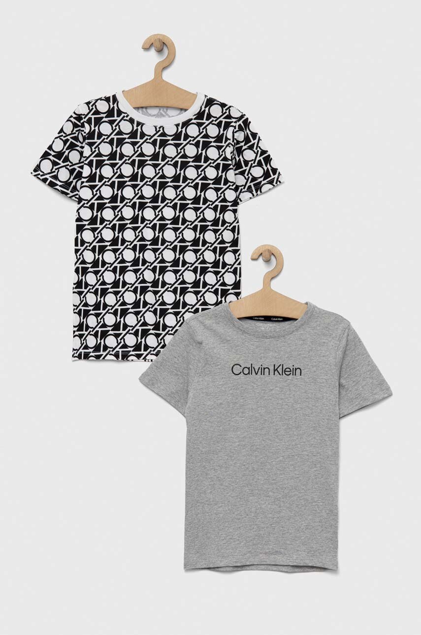 

Детска памучна тениска Calvin Klein Underwear (2 броя) в сиво с десен, Сив