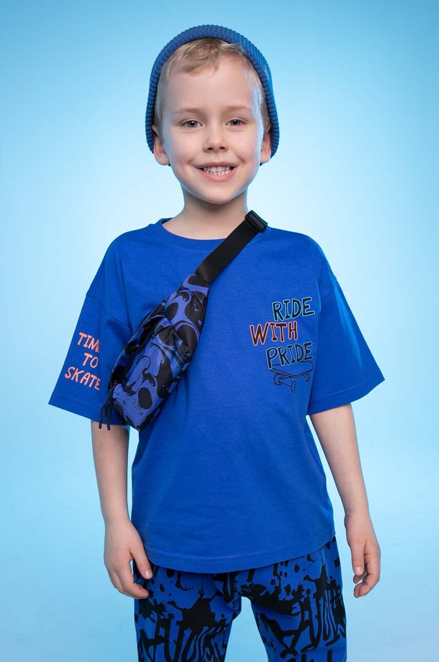 Coccodrillo tricou de bumbac pentru copii culoarea albastru marin, cu imprimeu