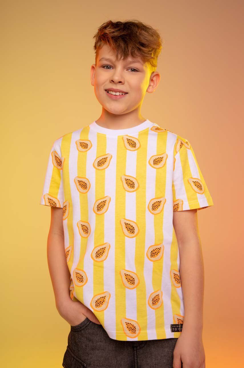 Dětské bavlněné tričko Coccodrillo žlutá barva - žlutá -  100 % Bavlna