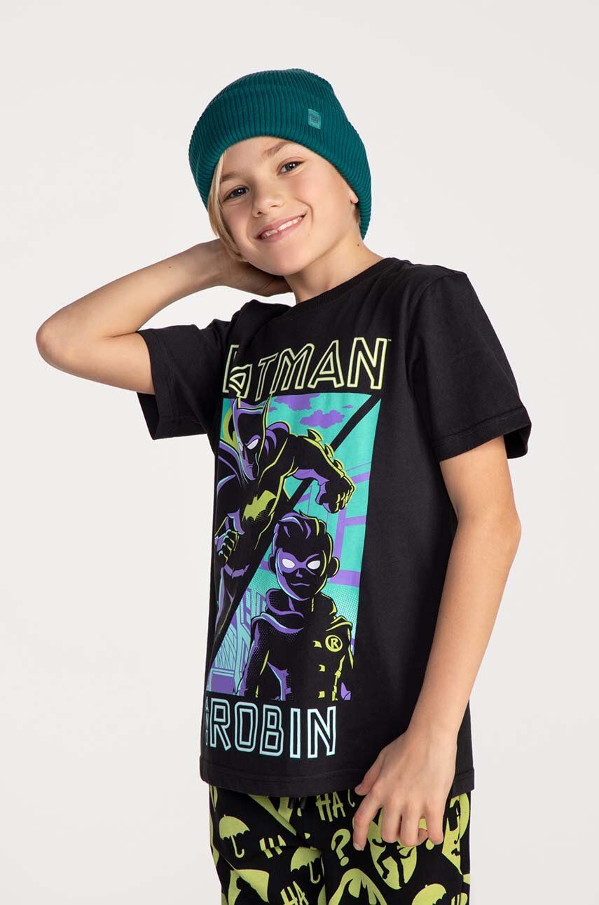 Детская хлопковая футболка Coccodrillo цвет чёрный с принтом