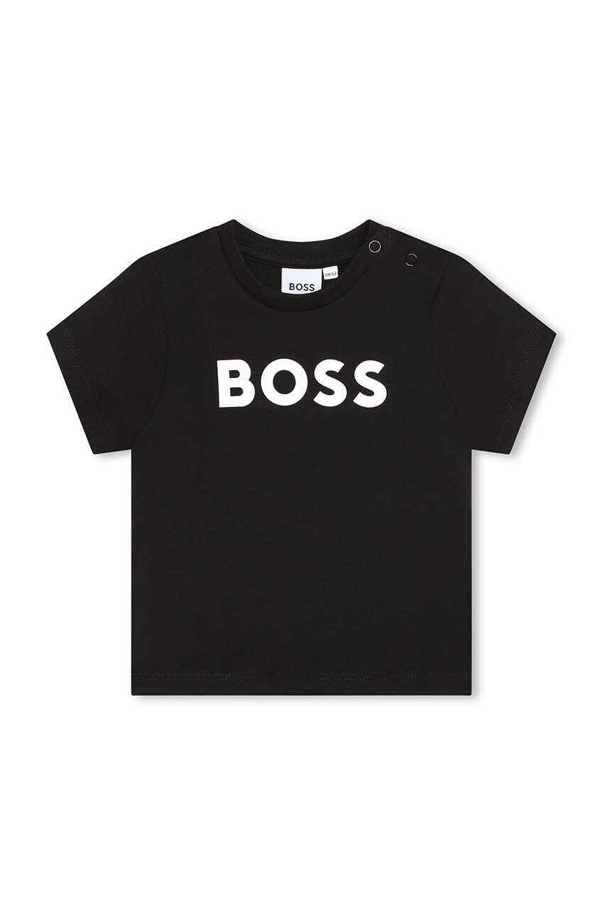 BOSS tricou de bumbac pentru copii culoarea negru, cu imprimeu