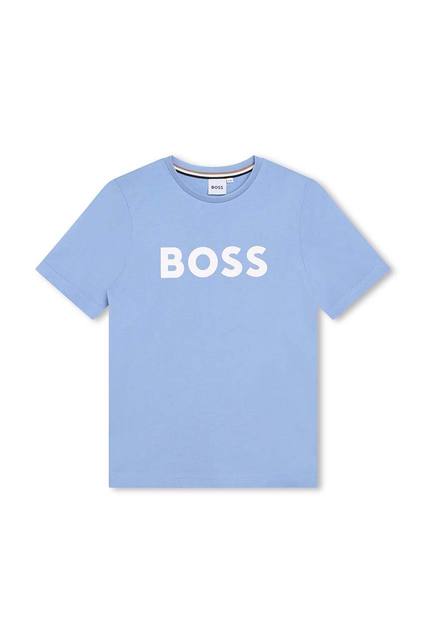 

Детска памучна тениска BOSS в синьо с принт, Син