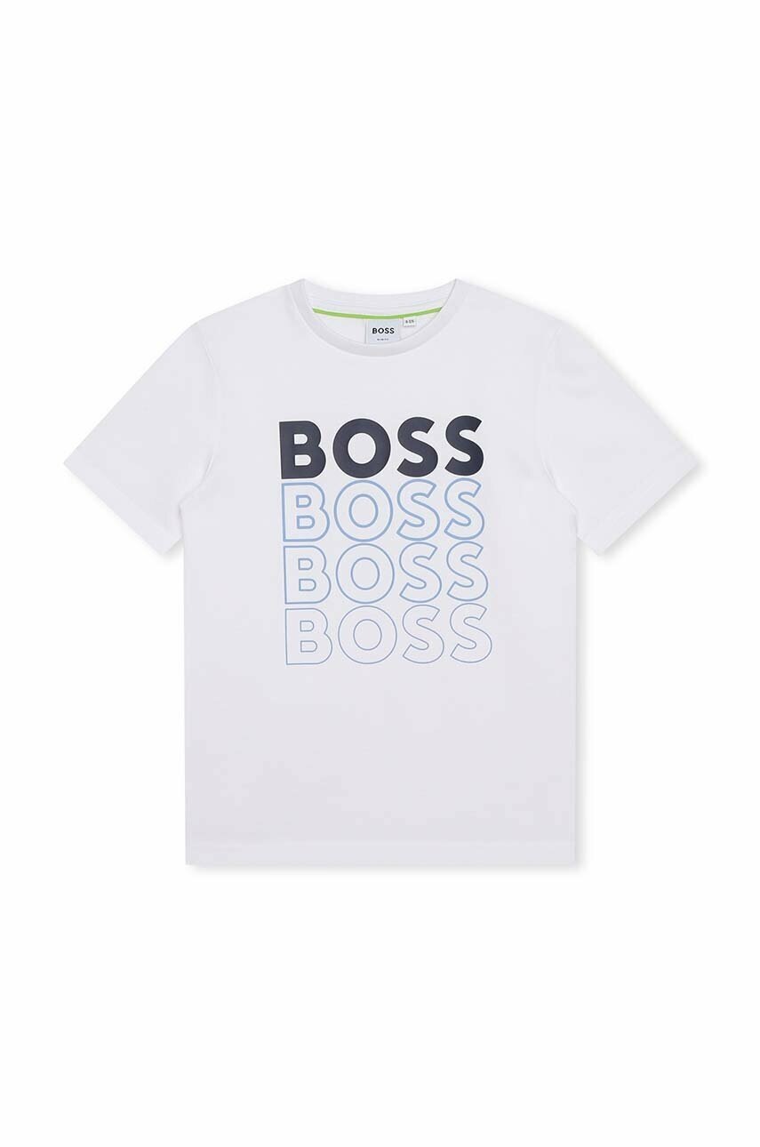 

Дитяча бавовняна футболка BOSS колір білий з принтом