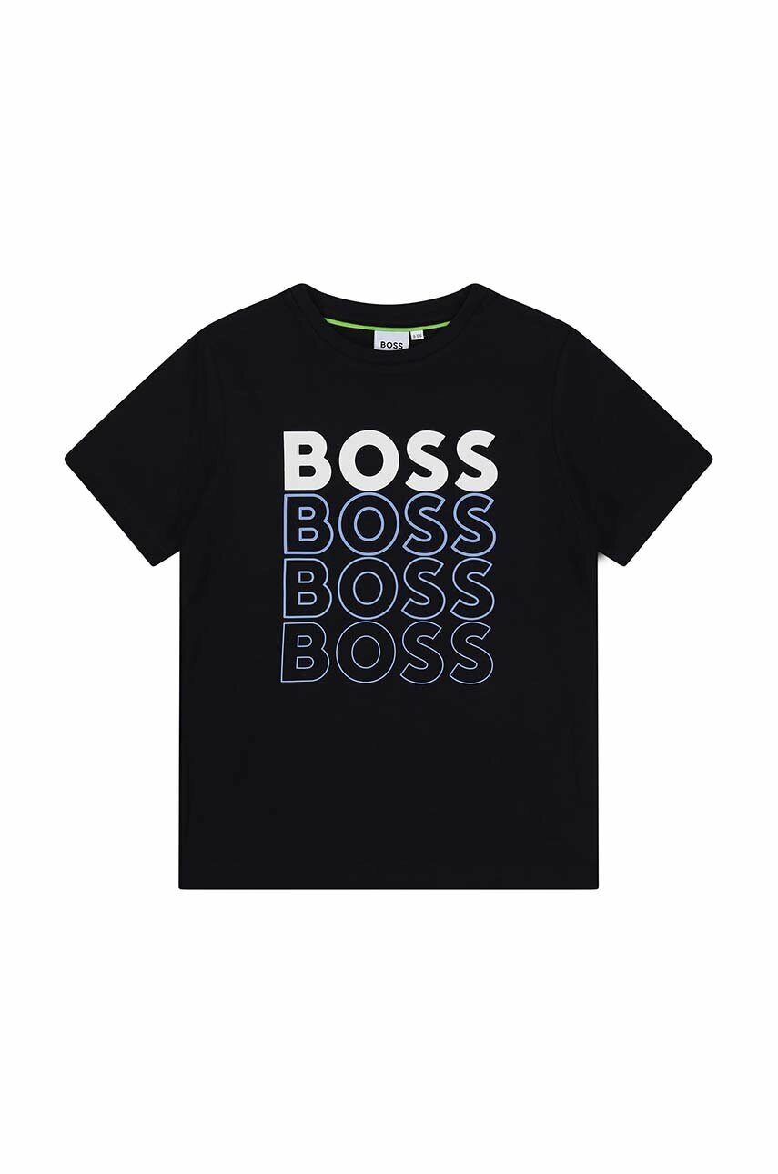

Детска памучна тениска BOSS в тъмносиньо с принт, Тъмносин