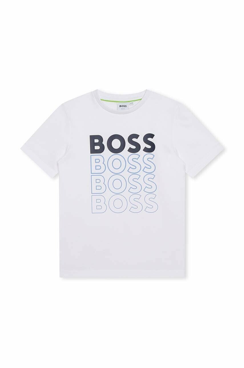 

Дитяча бавовняна футболка BOSS колір білий з принтом