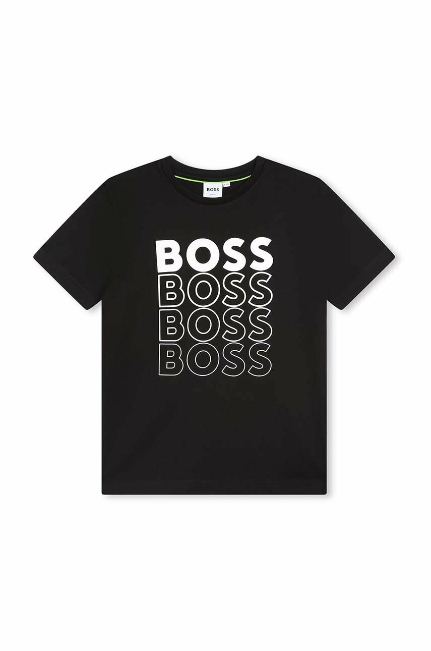 

Детска памучна тениска BOSS в черно с принт, Черен