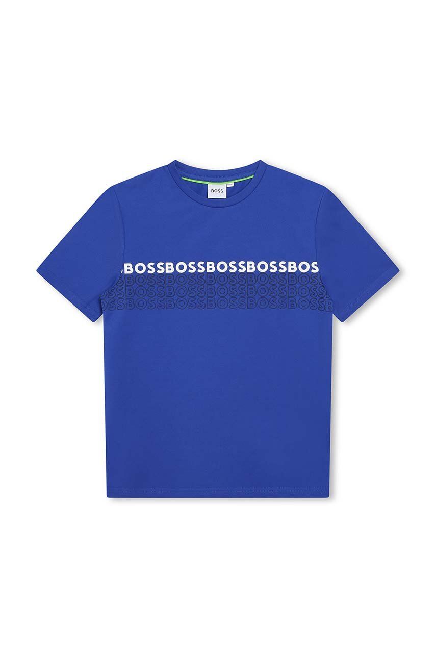 Dětské tričko BOSS s potiskem - modrá -  54 % Bavlna