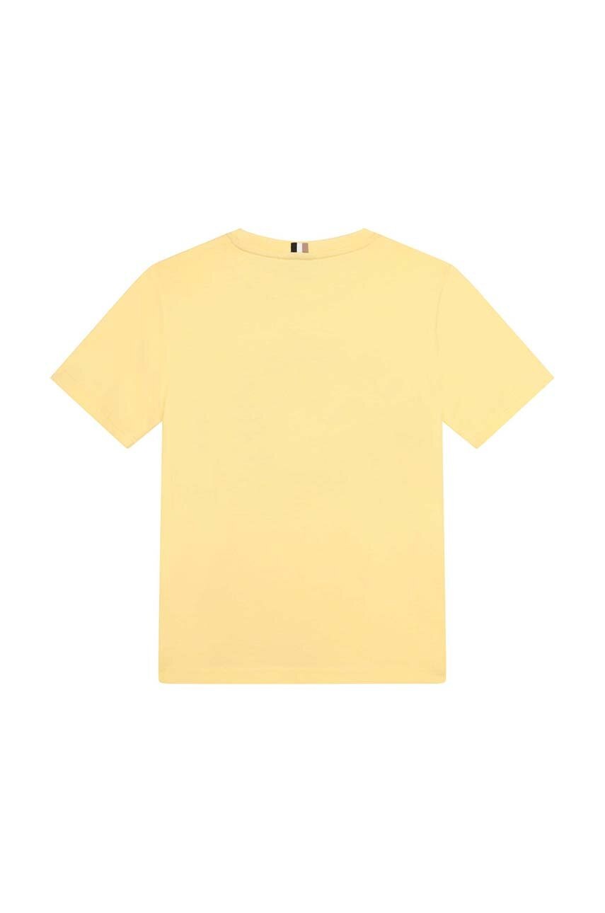 Детская хлопковая футболка BOSS цвет жёлтый с принтом