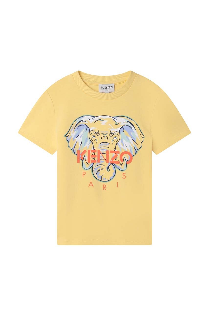 

Детска памучна тениска Kenzo Kids в жълто с принт, Жълт