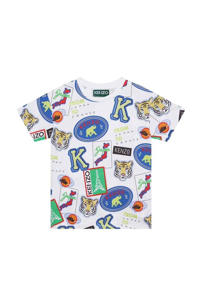 Детская хлопковая футболка Kenzo Kids цвет белый узорная Детская хлопковая футболка Kenzo Kids цвет белый узорная