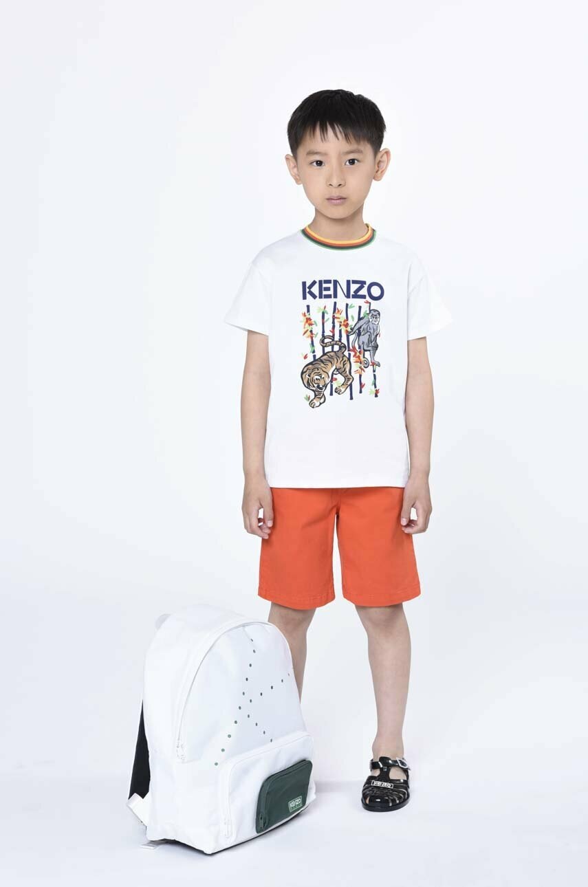 

Детска памучна тениска Kenzo Kids в бяло с принт, Бял