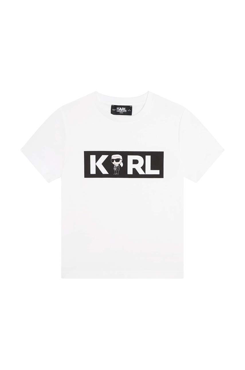 

Детская хлопковая футболка Karl Lagerfeld цвет белый с принтом