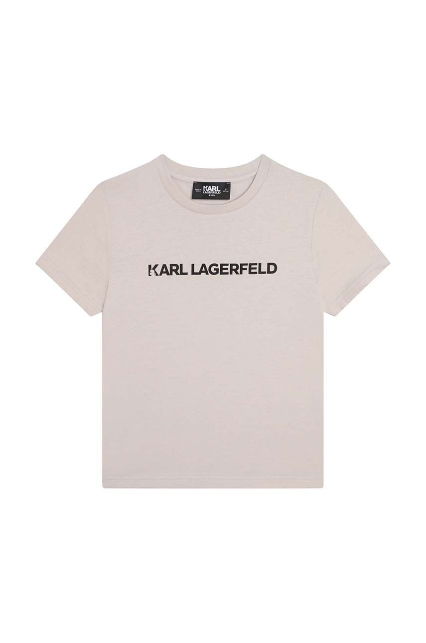Dětské bavlněné tričko Karl Lagerfeld béžová barva, s potiskem - béžová -  100 % Organická bavl