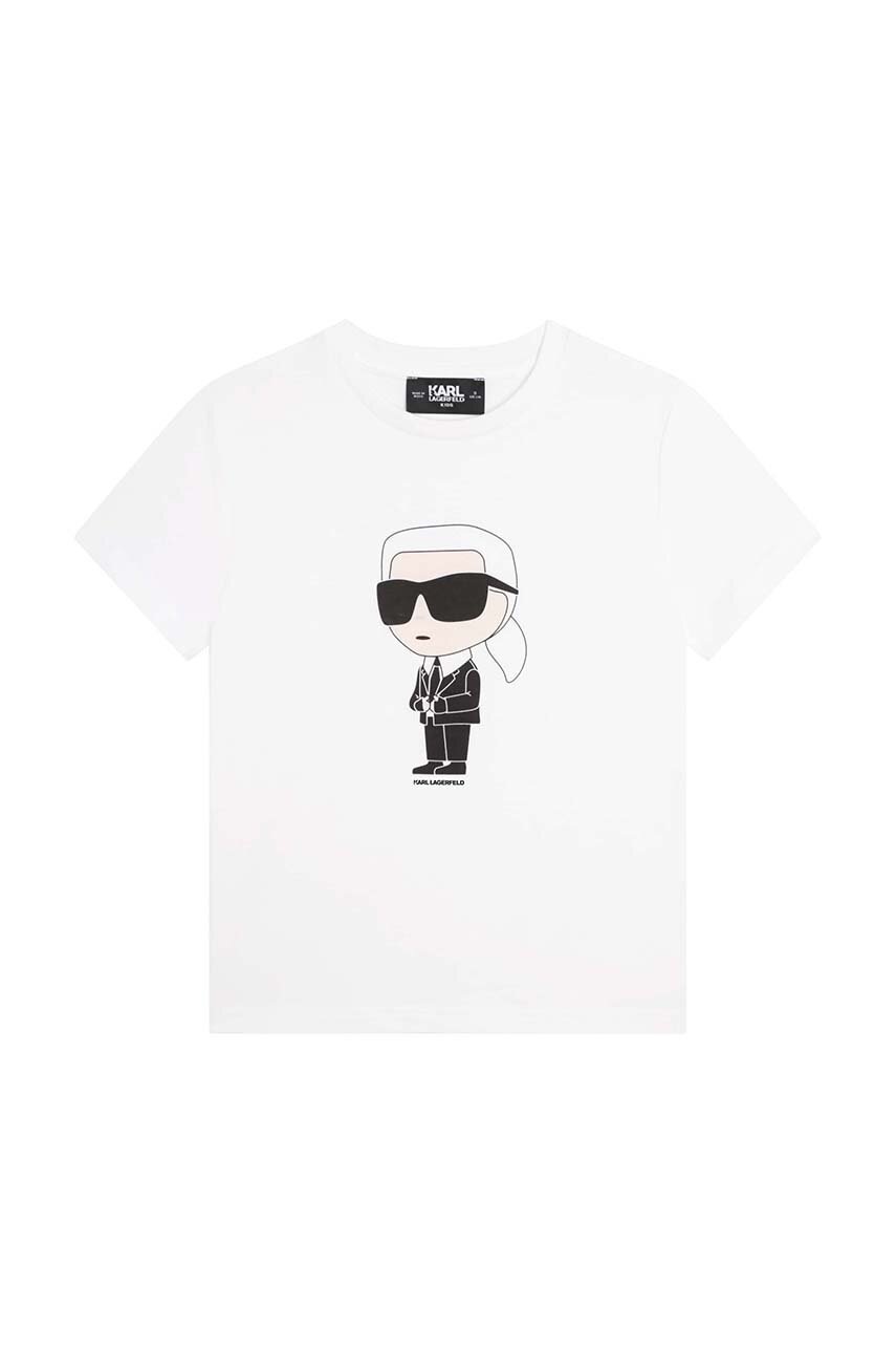 

Детска памучна тениска Karl Lagerfeld в бяло с принт, Бял