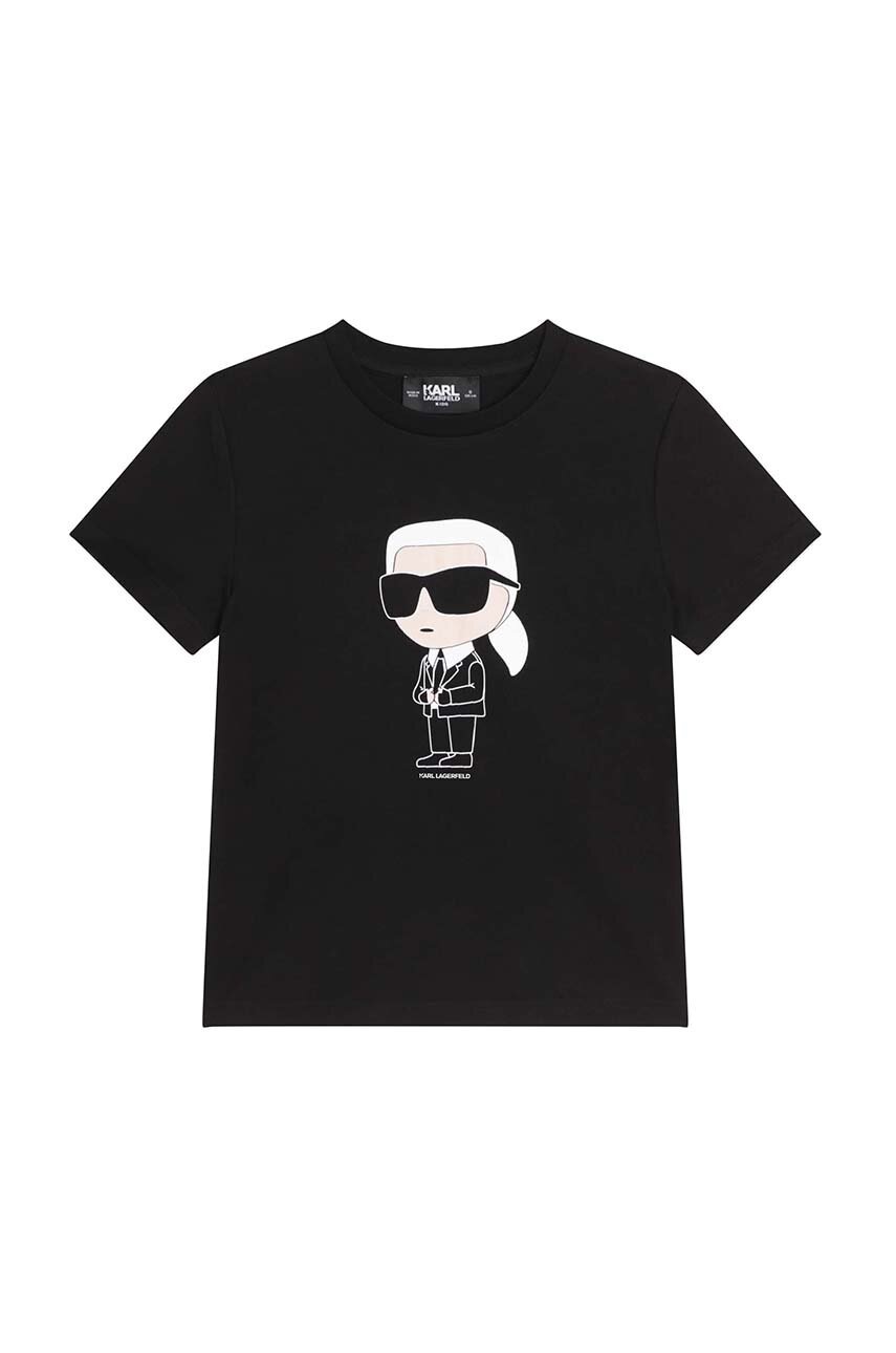 

Детска памучна тениска Karl Lagerfeld в черно с принт, Черен