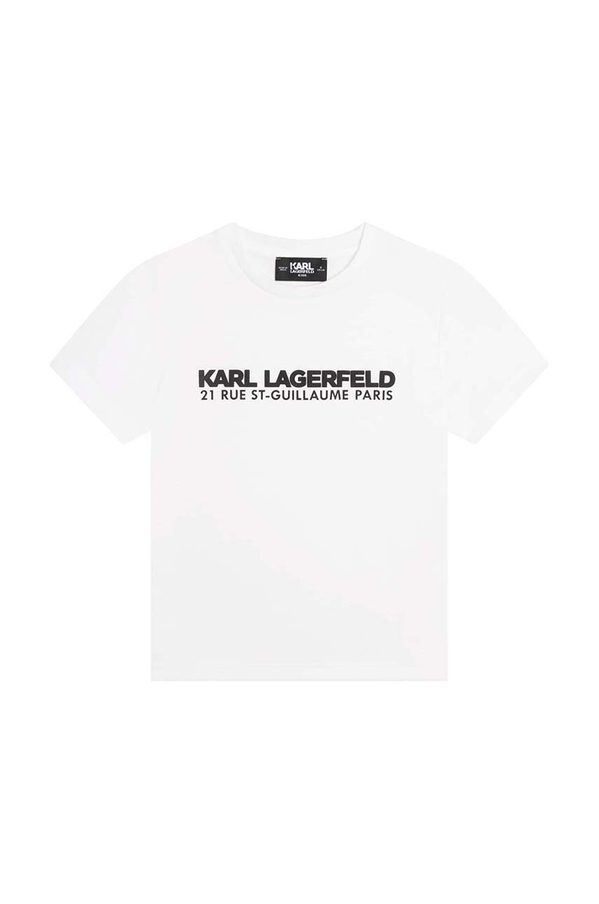 

Детская хлопковая футболка Karl Lagerfeld цвет белый с принтом