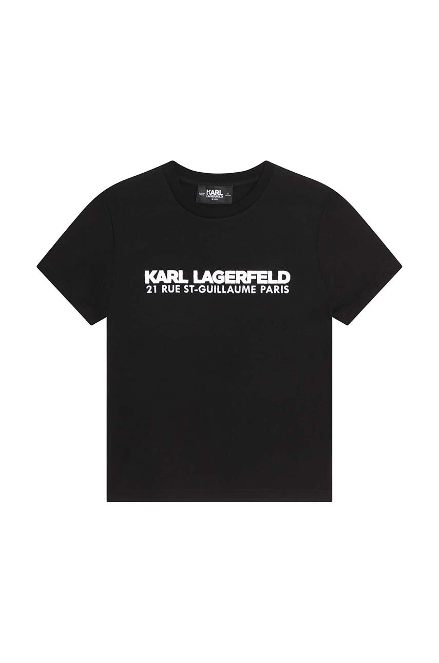 Детская хлопковая футболка Karl Lagerfeld цвет чёрный с принтом Детская хлопковая футболка Karl Lagerfeld цвет чёрный с принтом