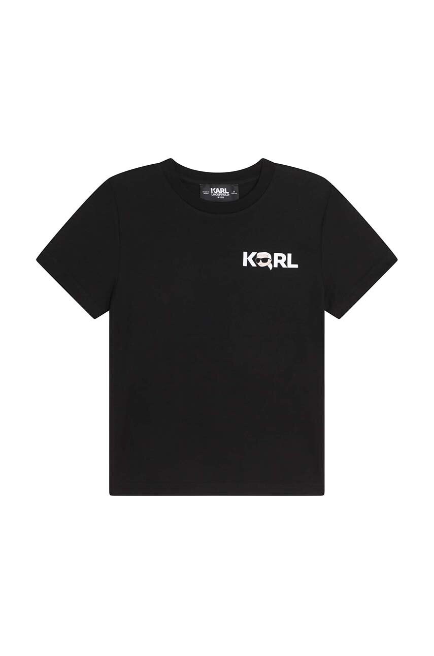 

Дитяча бавовняна футболка Karl Lagerfeld колір чорний з принтом