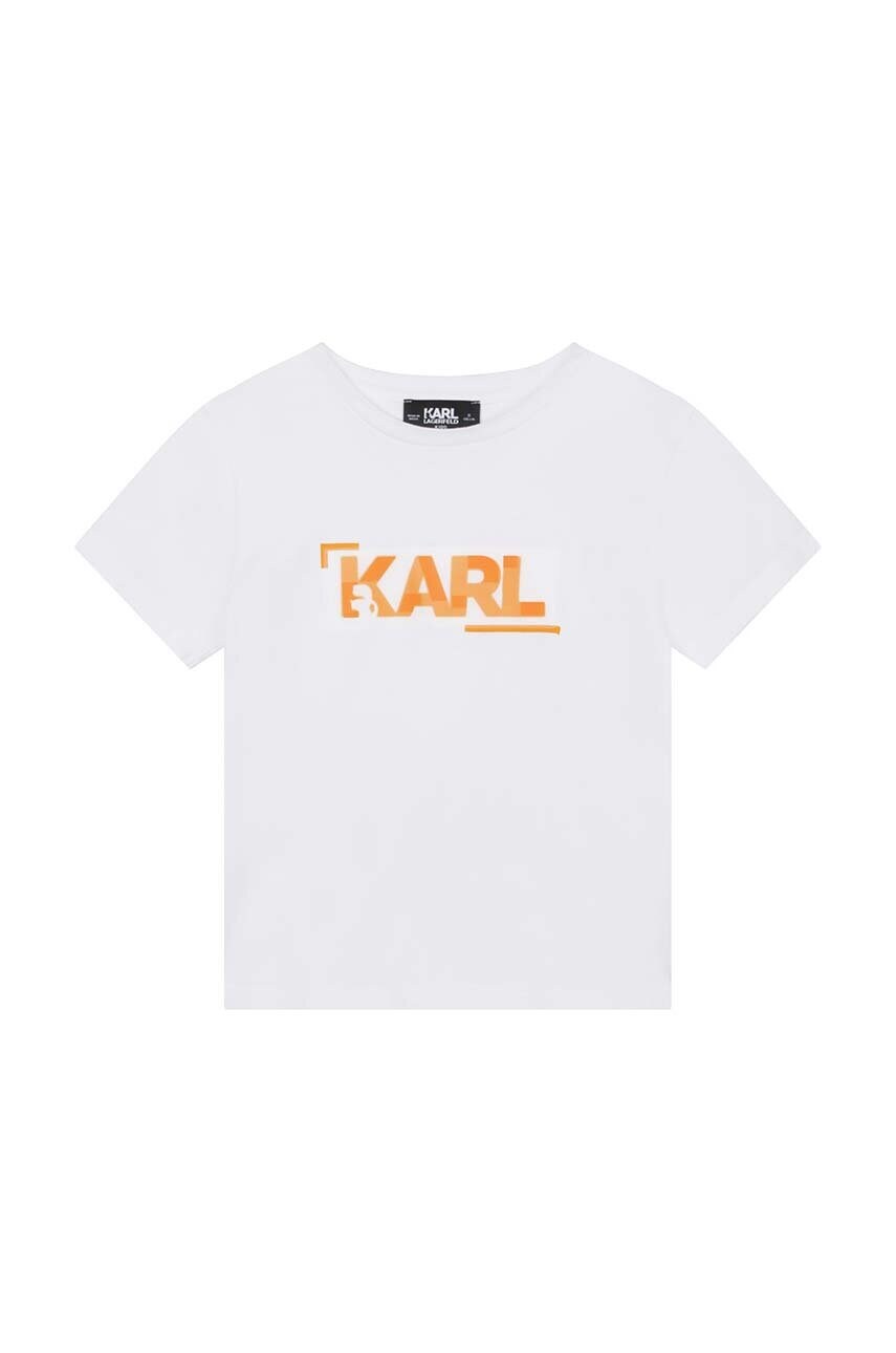

Детская хлопковая футболка Karl Lagerfeld цвет белый с принтом