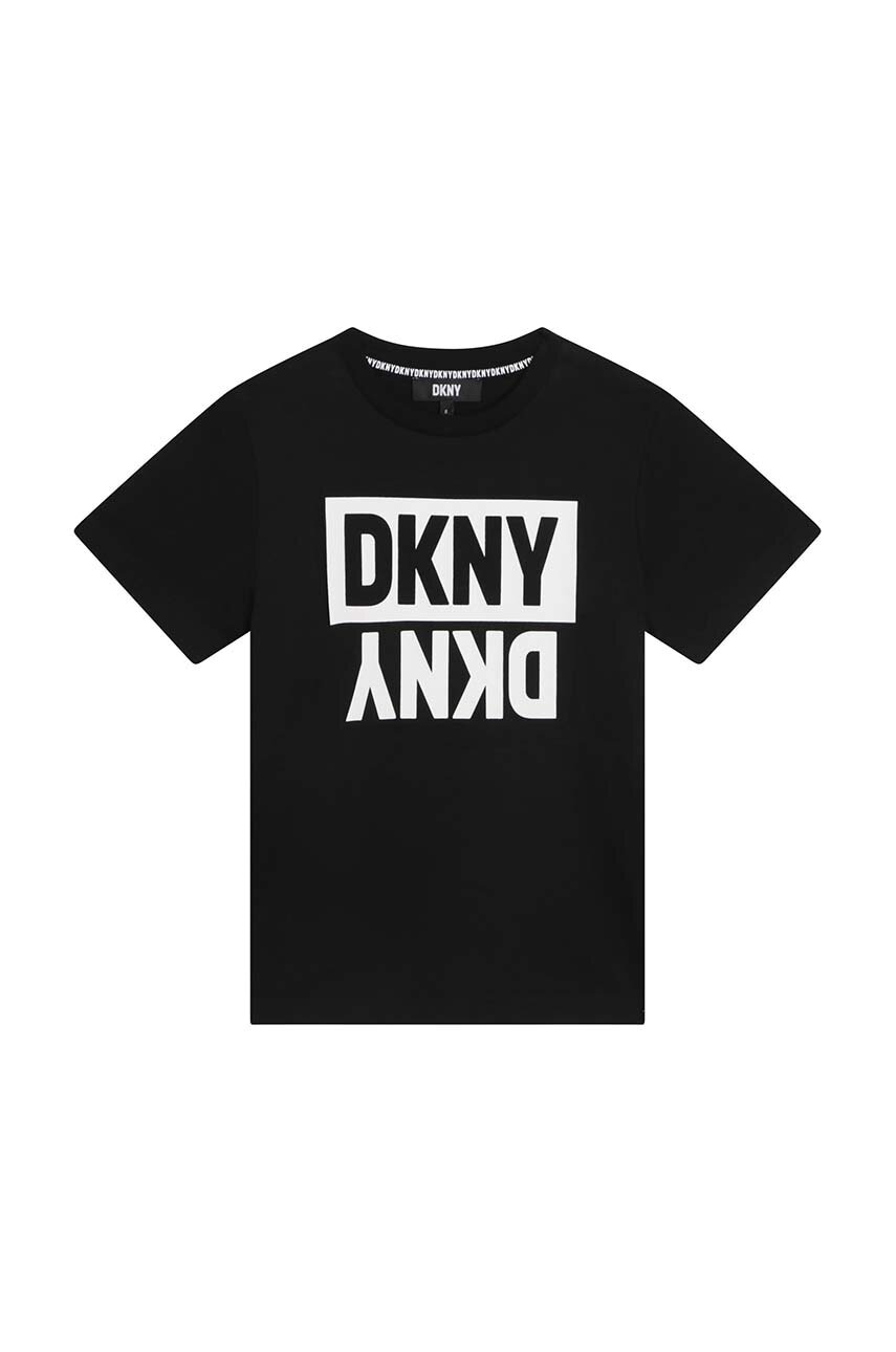 Дитяча бавовняна футболка Dkny колір чорний з принтом Дитяча бавовняна футболка Dkny колір чорний з принтом