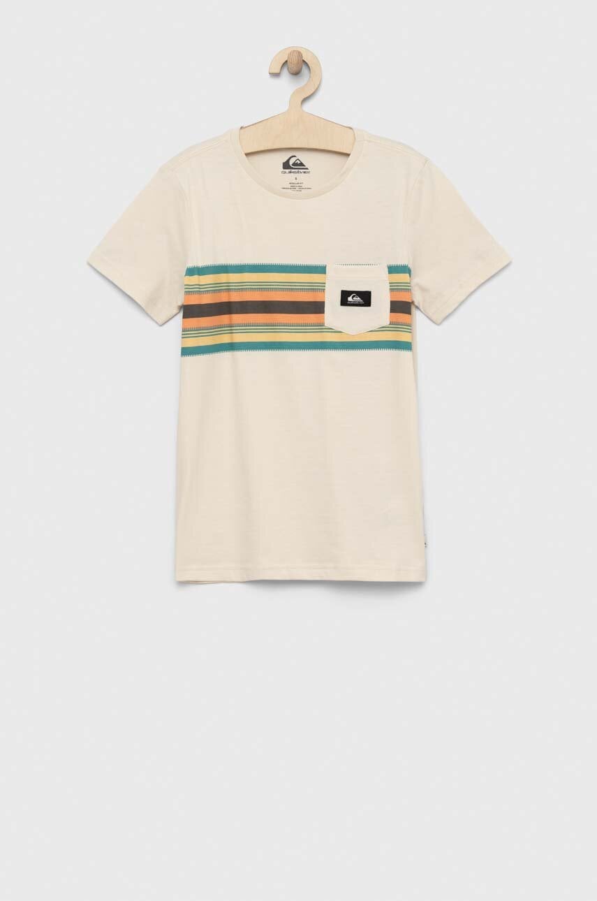 Quiksilver tricou de bumbac pentru copii culoarea bej, cu imprimeu