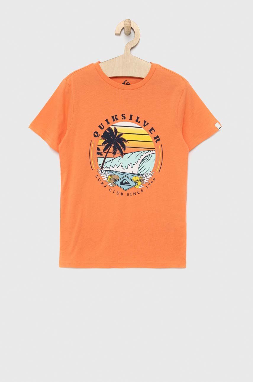 Quiksilver tricou de bumbac pentru copii culoarea portocaliu, cu imprimeu