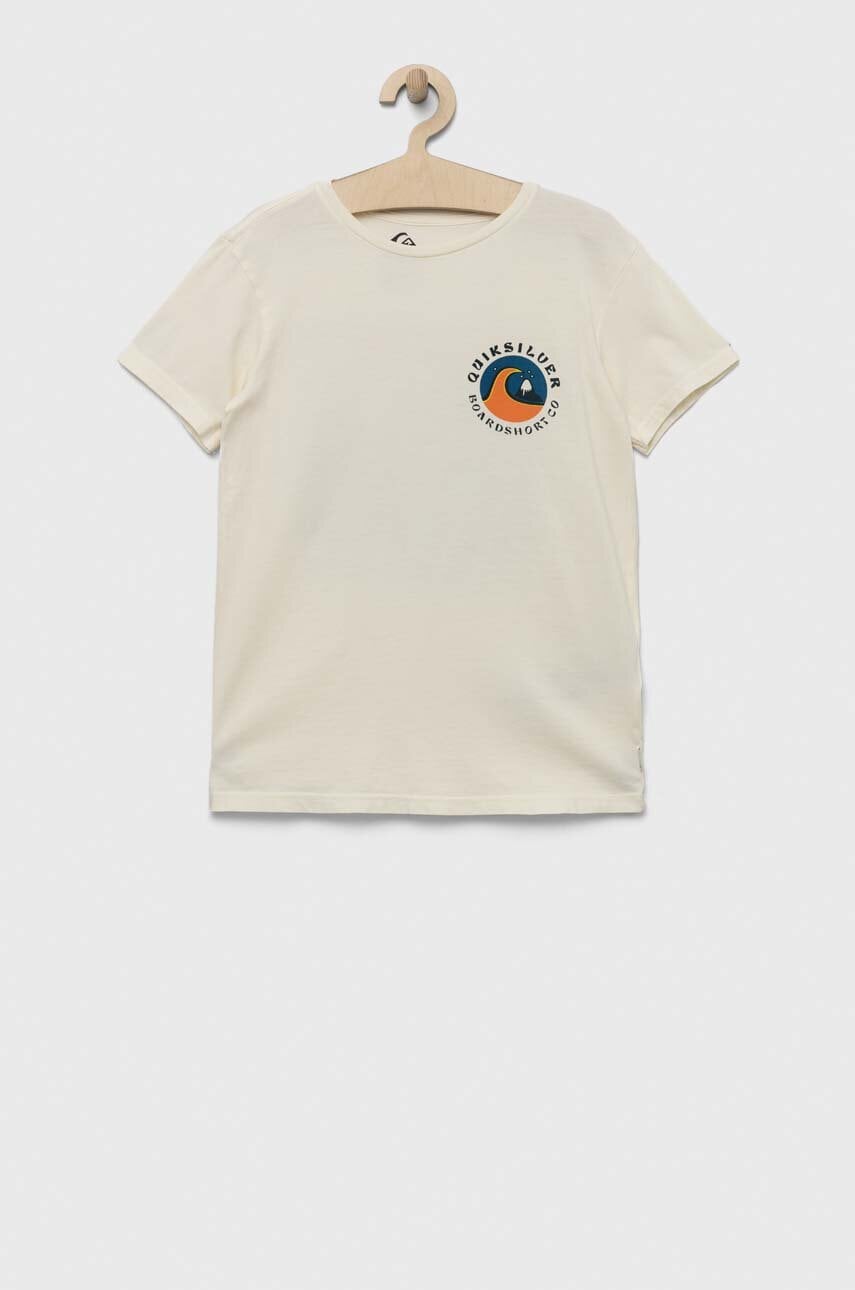 Quiksilver tricou de bumbac pentru copii culoarea bej, cu imprimeu