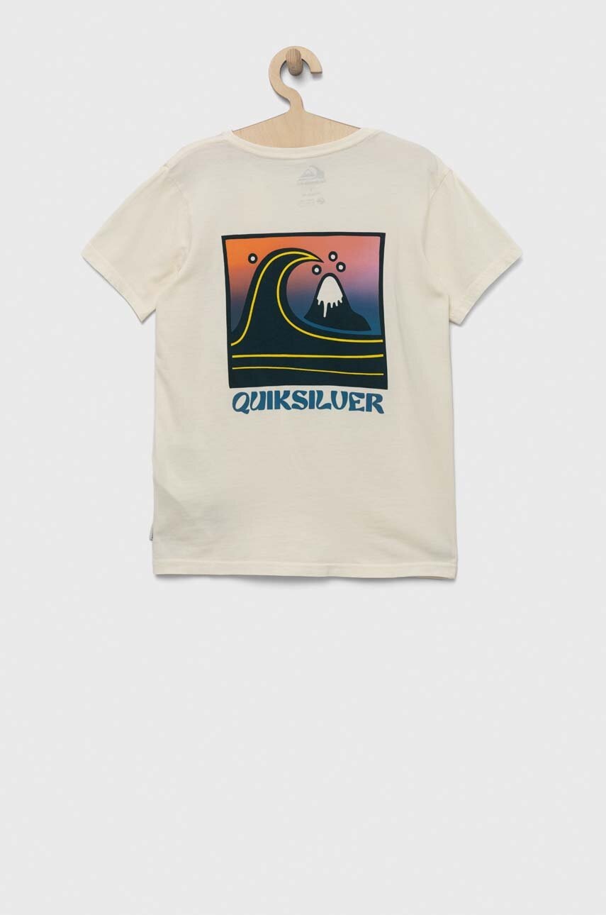 Дитяча бавовняна футболка Quiksilver колір бежевий з принтом Дитяча бавовняна футболка Quiksilver колір бежевий з принтом