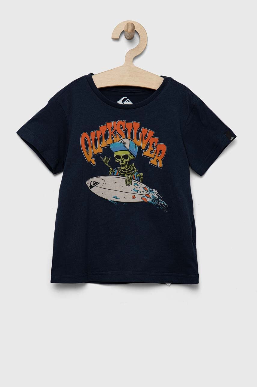 

Дитяча бавовняна футболка Quiksilver колір синій з принтом