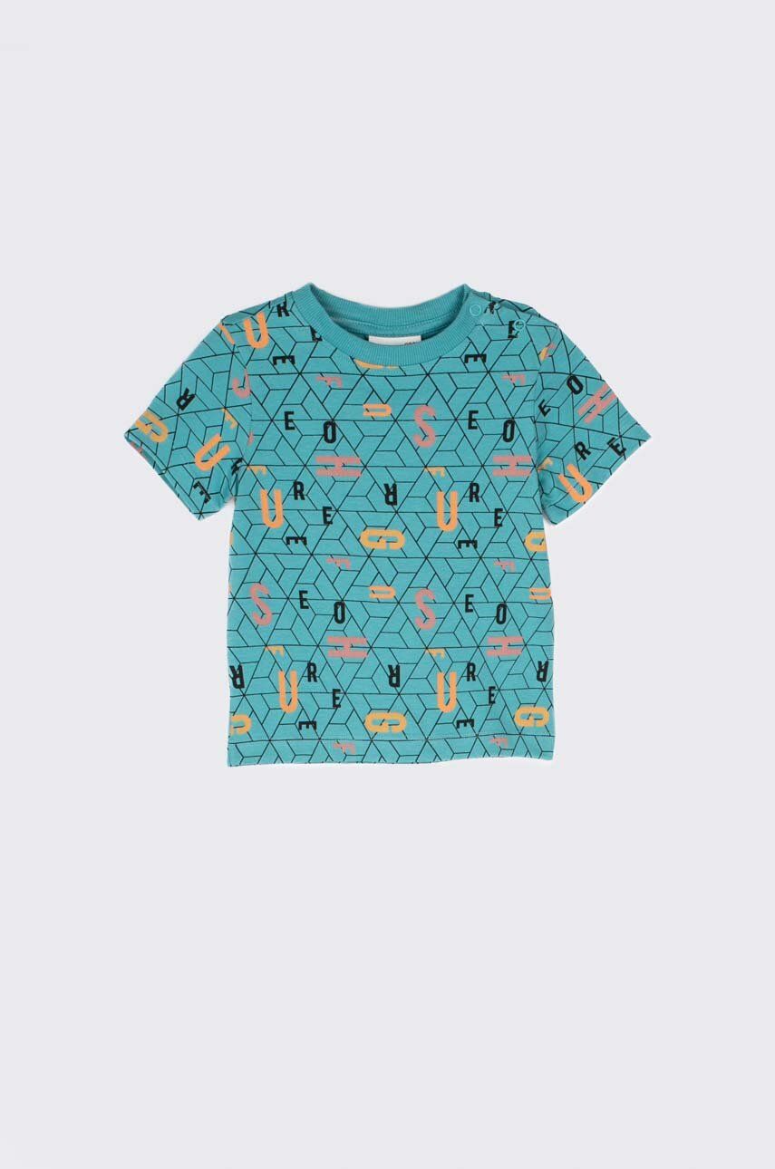 Levně Dětské bavlněné tričko Coccodrillo tyrkysová barva, s potiskem