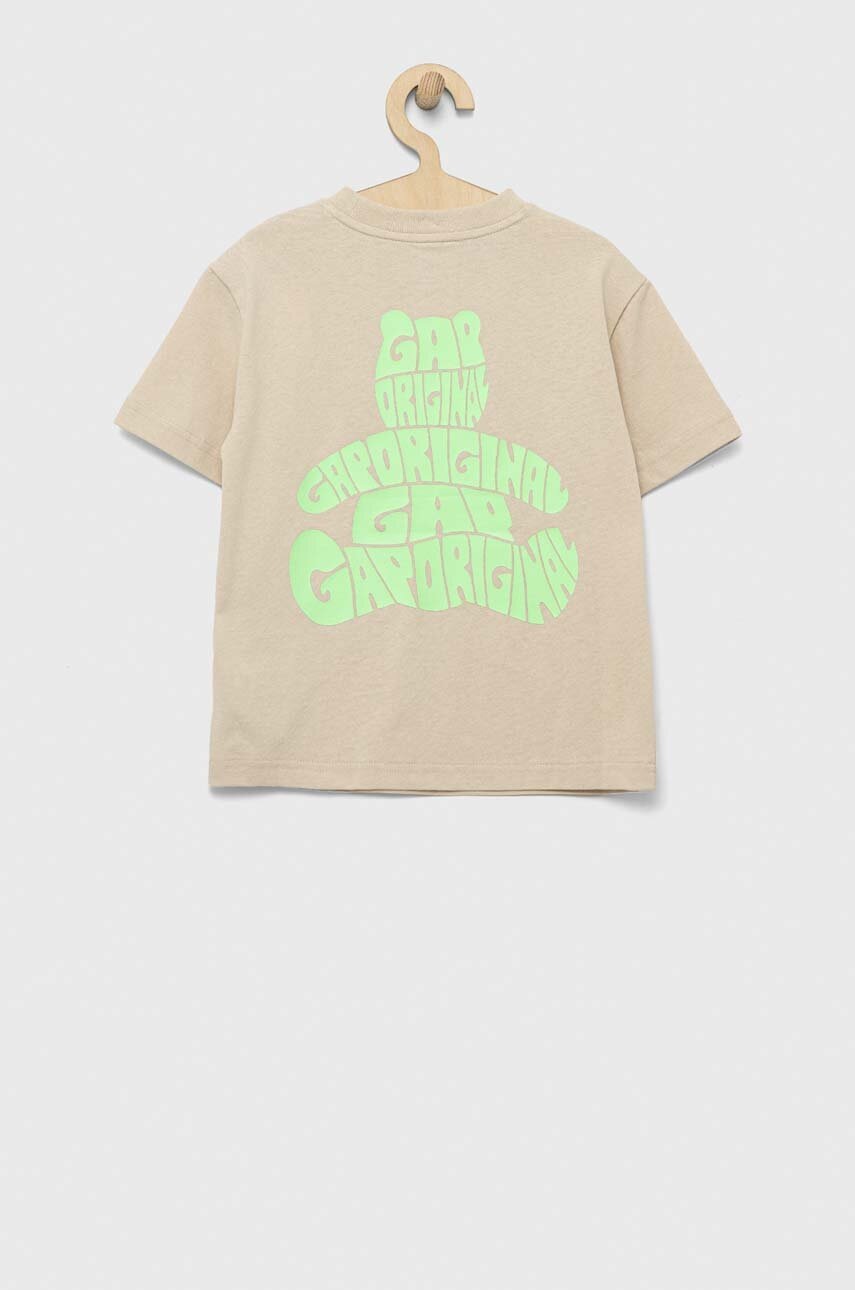 Детская хлопковая футболка GAP цвет бежевый с принтом