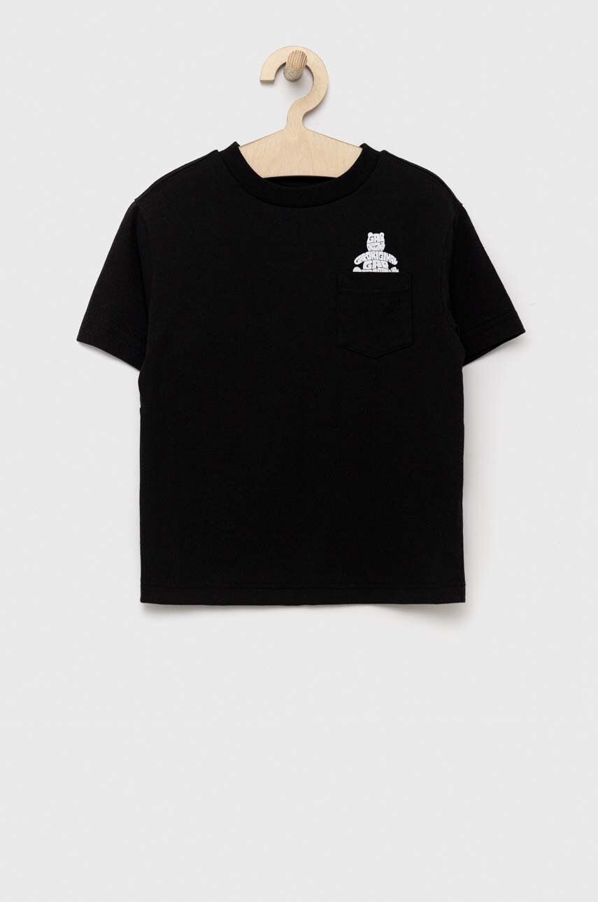 E-shop Dětské bavlněné tričko GAP černá barva, s potiskem
