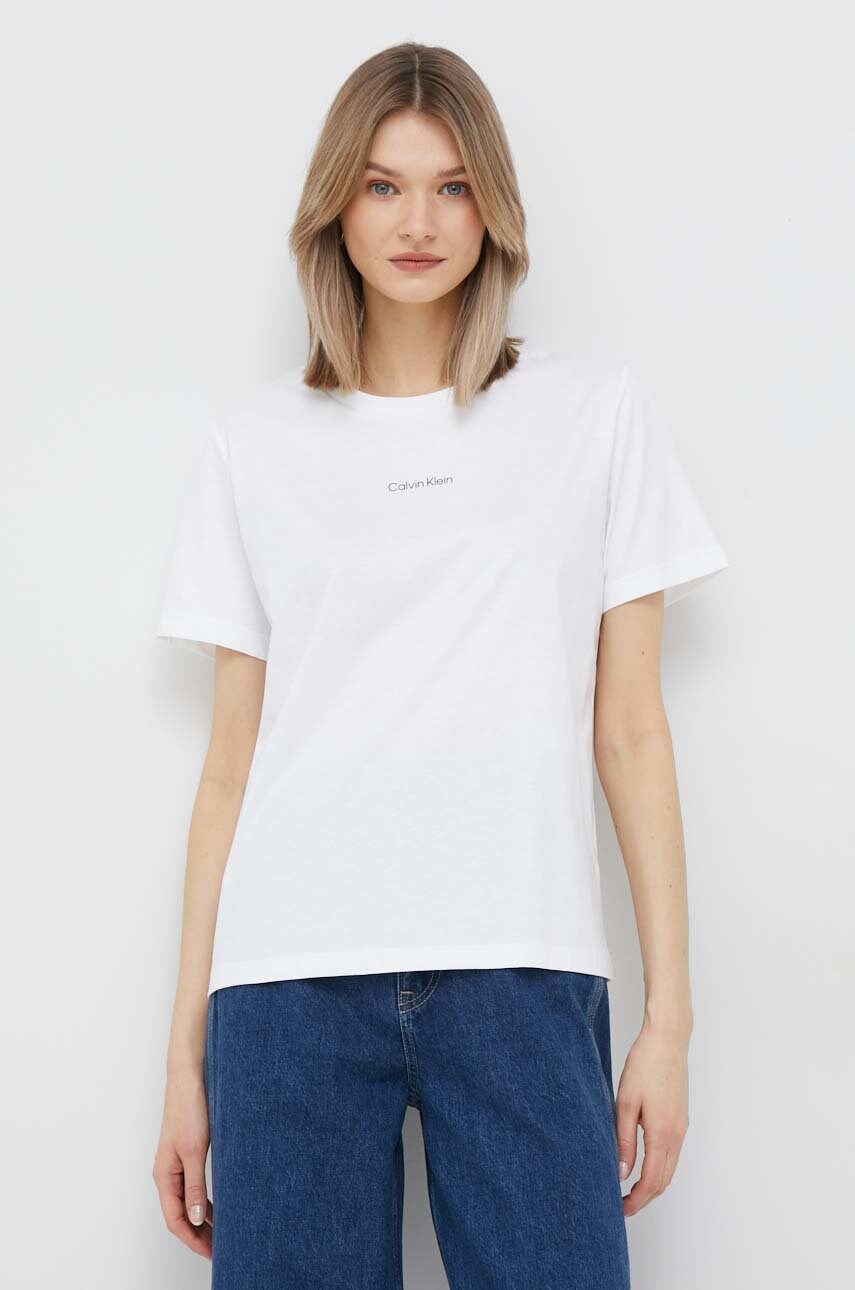 

Памучна тениска Calvin Klein в бяло, Бял