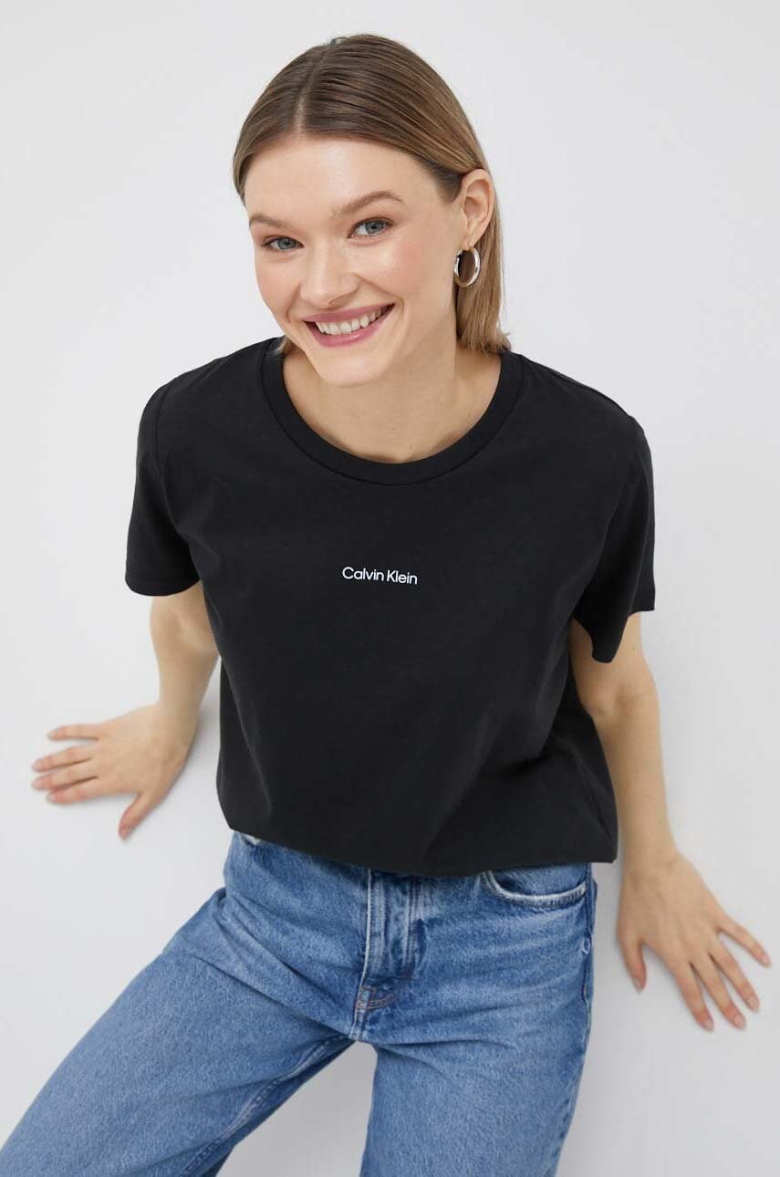 

Памучна тениска Calvin Klein в черно, Черен