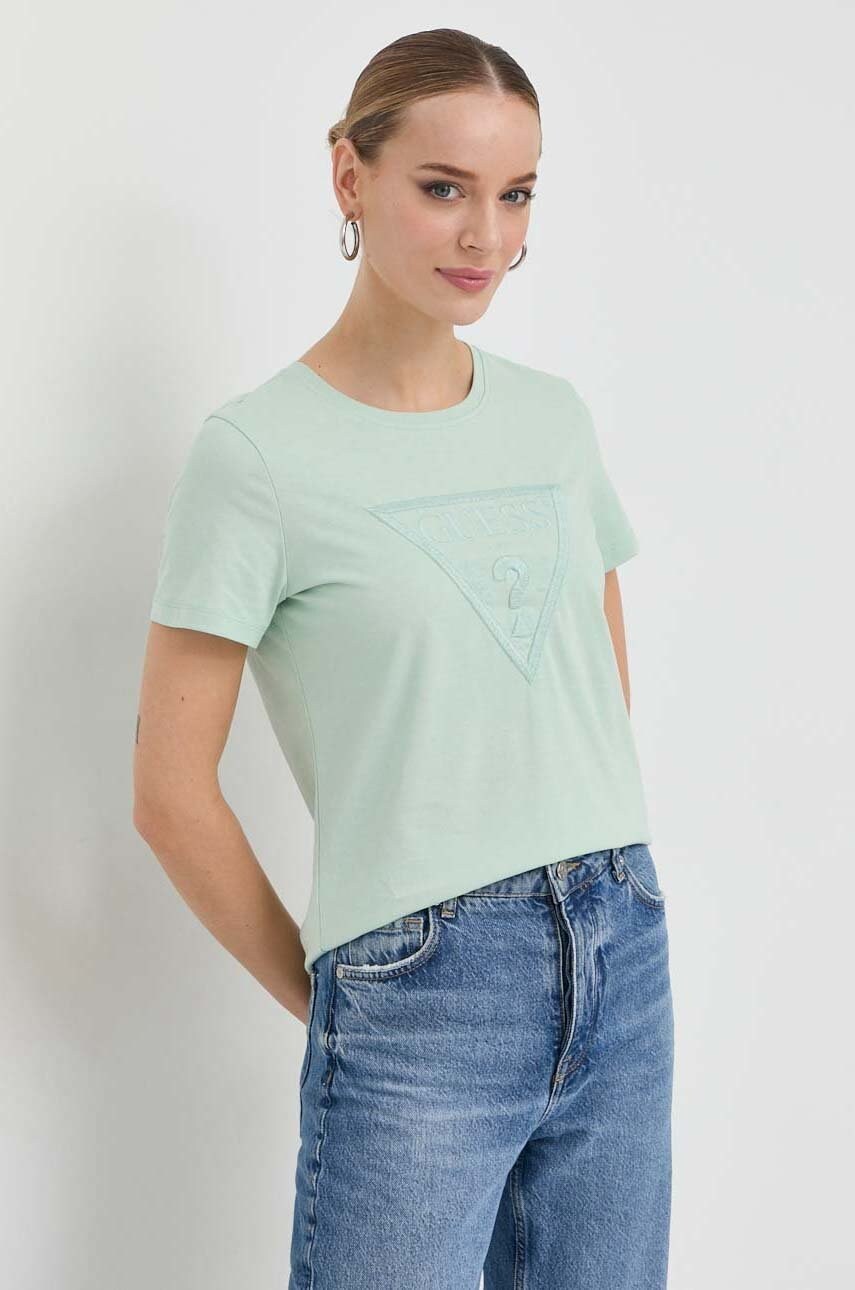 

Хлопковая футболка Guess цвет зелёный