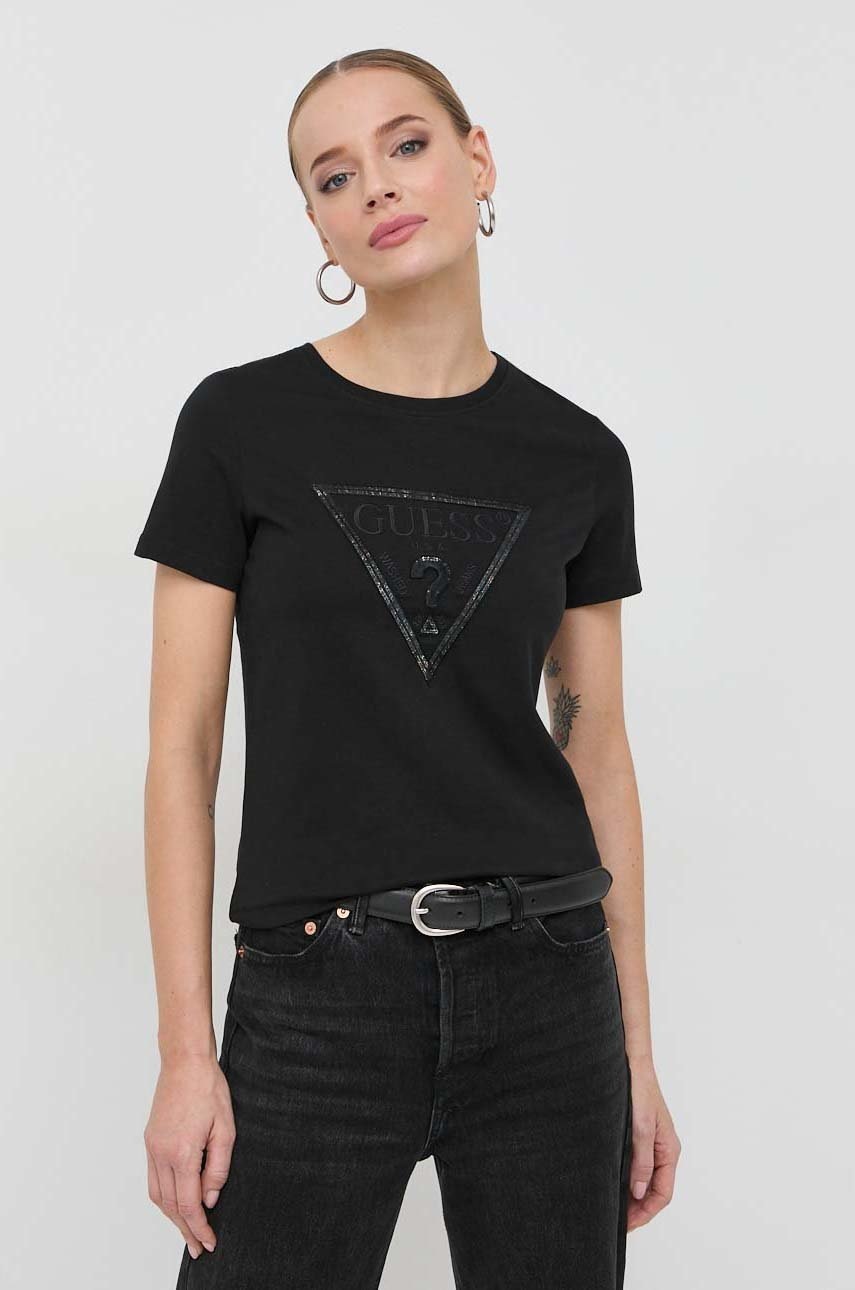 

Памучна тениска Guess в черно, Черен